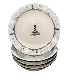 Totally Today Lighthouse Soup Bowls 7.5" Coastal Scenes Set OF 4‎